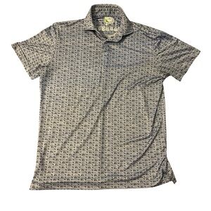 TailorByrd Performance Golf Polo‎ Blue Golf Cart Print Size Small Athletic Fit